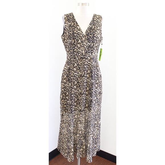 NWT Sam Edelman Metallic Leopard Print Sleeveless Maxi Dress Size 6 V Neck - Picture 1 of 7